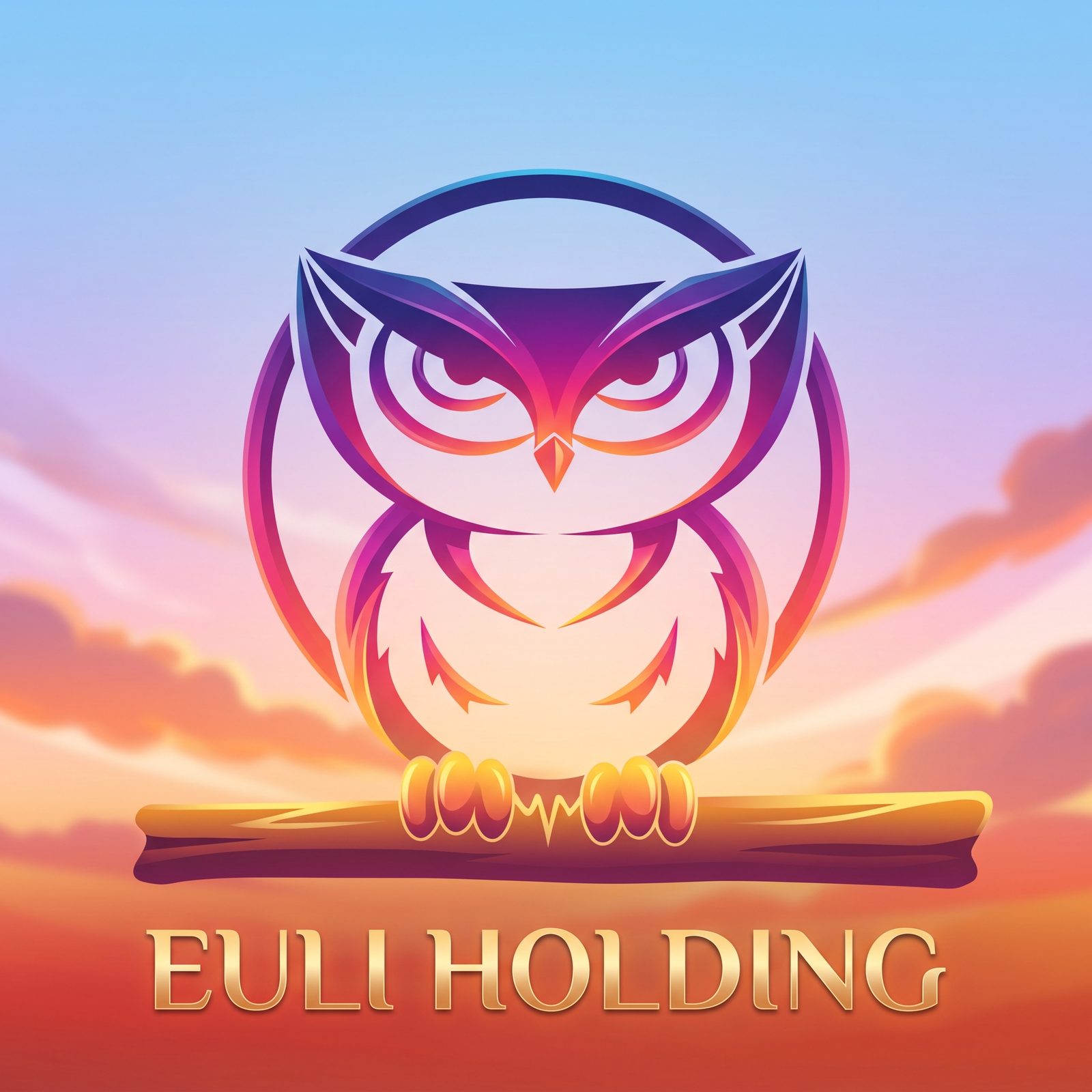 Logo der EULI Holding: stilisierte Eule auf einem Ast vor Abendhimmel